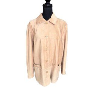 Vintage St Johns Bay Women L Washable Suede Leather Chore Coat Barn Jacket Boxy